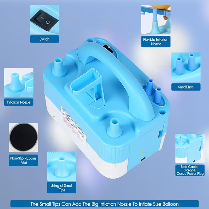 Electric Balloon Pump,110V 600W Portable Dual Nozzles Balloon Pump,Air Pump Balloon Blower for Party Decorations with Tying Tool