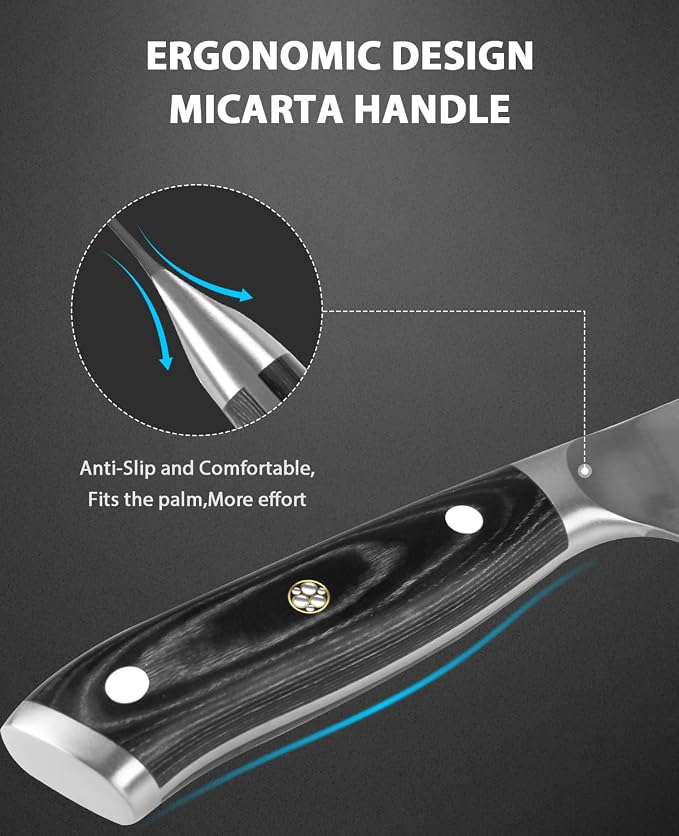 MOSFiATA 7” Nakiri Chef's Knife with Finger Guard, German High Carbon Stainless Steel EN1.4116 Vegetable Knife, Multipurpose Kitchen Knife with Micarta Handle in Gift Box