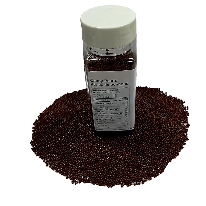 Homipooty Nonpareils Sprinkles Edible Brown Pearl Sugar sprinkles 110g/3.88oz 2mm Mini Pearls for Cake Decorating Cupcake Topper and Cookie Ice Cream Valentines Day Halloween Christmas Supplies