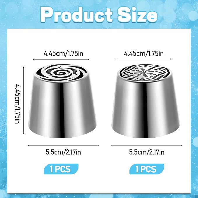 Russian Piping Tips, 2PCS Extra Large Cake Decorating Kit Rose Floral Piping Nozzle Stainless Steel Icing Tips Flower Cake 3D Floral Designs Baker Tools for Wedding Birthday Cakes Cupcakes Cookies