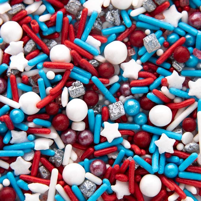 Sweets Indeed 4th of July Sprinkle Mix – Red White and Blue Patriotic Sprinkles for Baking & Decorating Cupcakes, Cookies, Cakes & Desserts – Memorial Day, Labor Day & Summer Party Topping – 4 ounces