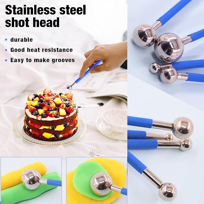 Swpeet 36Pcs Rose Gold Clay Extruder Gun Fondant Sugar Paste Extruder Clay Cake Sculpture Gun, Ball Stylus Dotting Tool with Plastic Scraper, Cake Decorating Supplies Modeling Tool