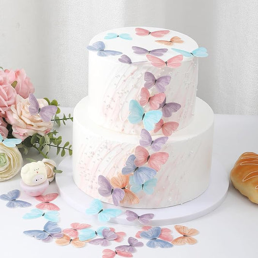 58Pcs Edible Butterflies Cake Toppers Wafer Paper Butterfly for Cake Cupcake Decorations Colorful Small Pastel Cupcake Topper for Wedding Birthday Baby Shower Cake Decoratings(Mix Color & Size)