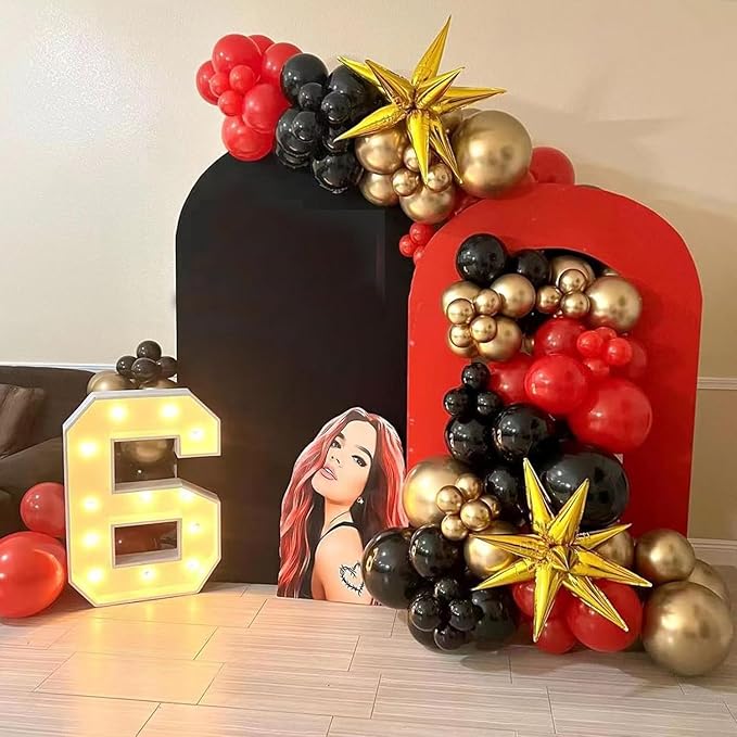 Red and Black Gold Balloon Arch Kit, 140Pcs Explosion Star Black and Red Metallic Gold Balloons 22 18 12 10 5 Inch Different Size Balloons for Birthday Casino Night Movie Night Decorations