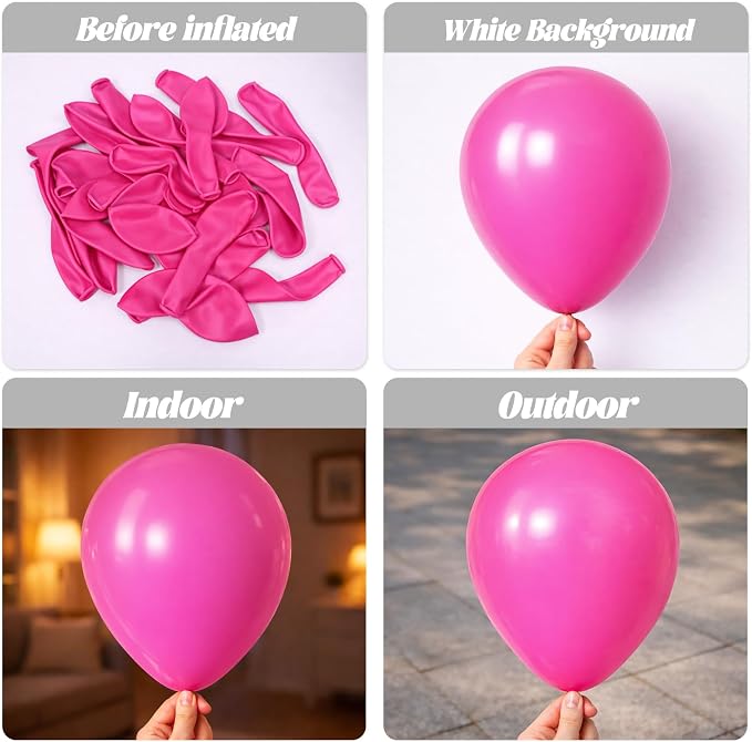 Voircoloria 90pack Hot Pink Balloons Different Size 18/12/10/5 Inch Dark Pink Balloon Garland Arch Kit for Graduation, Wedding, Birthday, Princess Theme Party, Valentine's Day, Baby Shower Decorations