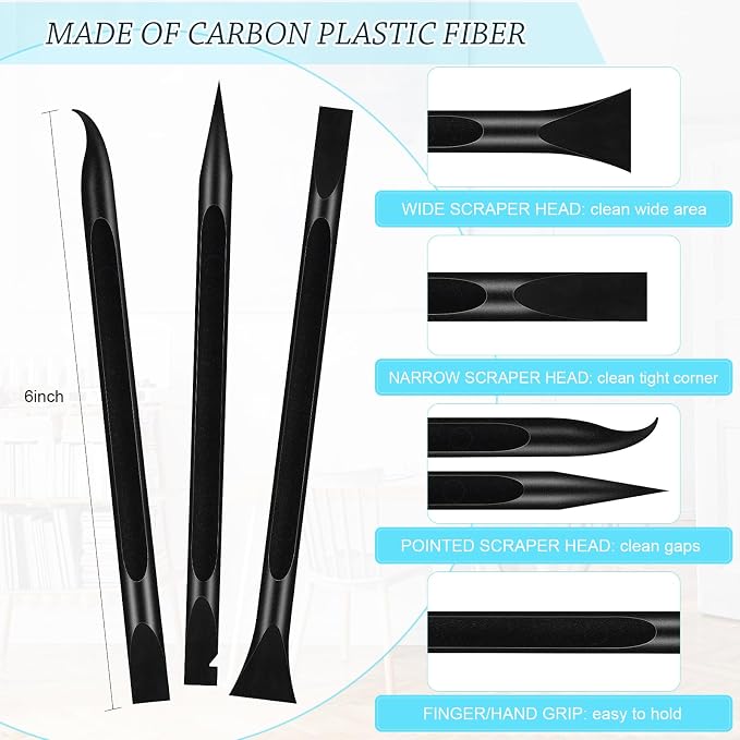 Honoson Non-scratch Plastic Scraper Tool Carbon Fiber Plastic Cleaning Tool Pen-shaped Stiff Scraper for Kitchen Sticker Scratch Cleaning(White)
