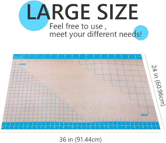 36x24 inch XXL Silicone Baking Mat Extra Large Pastry Fondant Dough Mat Non Stick, Full Stick To Countertop Surface Liner For Rolling Kneading Pie Crust Pizza Cake Bread Cookie Bake Scone Tool