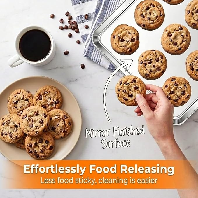 TeamFar Baking Sheet, 17.6’’ x 13’’ x 1’’ Stainless Steel Large Cookie Sheet Half Baking Pans, Non-toxic & Healthy, Easy Clean & Dishwasher Safe, Heavy Duty & Sturdy- Set of 2