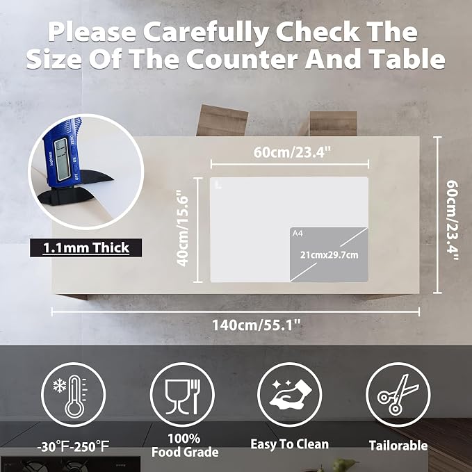 Thick Silicone Counter Mat Large 23.4"by15.6", Heat Resistant Mat for Kitchen Table/Countertop Protector/Non Stick Pastry Baking Placemats, Silicone Pad for Crafts Kids Super Kitchen White Translucent