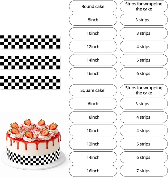 3pcs Edible Checkered Cake Border, 28x6.2cm/11x2.44in Black & White Flag Print Racing Pre-Cut Race Car Image Wrap Rice Paper Sheet for Birthday Decor Side Strip Topper Party Decoration
