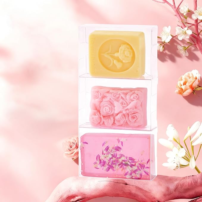 100PCS 3.5x2.36x1.2 Inch Clear Plastic Soap Boxes Packaging - Small Bakery Favor Boxes for Macarons, Cookies & Candies, Perfect for Homemade Soap Gifts, Wedding & Birthday Parties