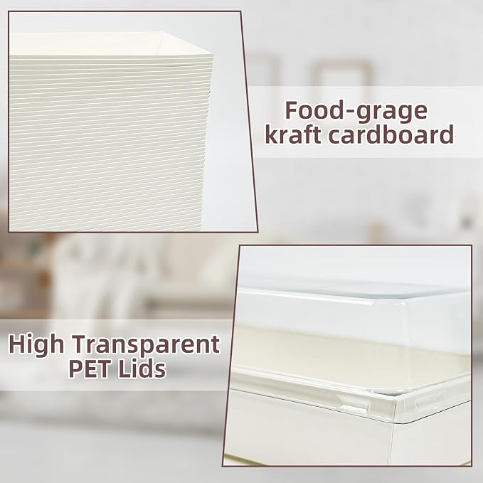YEXEXINM 100 Pack Paper Charcuterie Boxes with Clear Lids, Disposable Kraft Sandwich Boxes Food Containers for Bakery, Desserts, Sushi, Strawberries, Cookies, Cookies, Hamburgers (White)