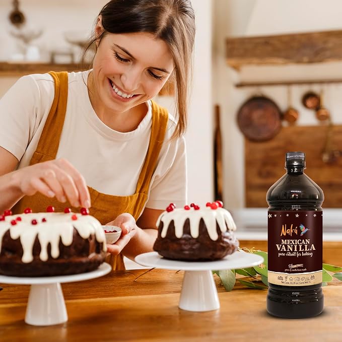 Naku Mexican Vanilla Extract - Pure and Traditional with a Piece of Vanilla Bean Inside, Perfect for Baking, Desserts (33.2)
