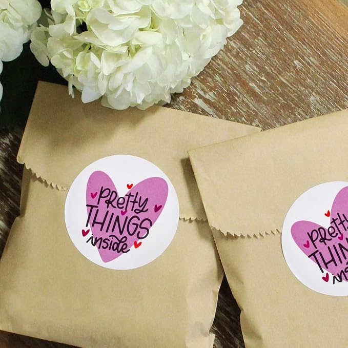 WRAPAHOLIC 2 Inch 500 Total Labels Pretty Things Inside Stickers - Heart Thanks for Shopping Small Shop Local Handmade