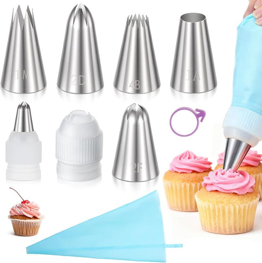Large Piping Tips Set, Stainless Steel frosting tips Reusable Pastry Bag Cake Decorating Tools for DIY Pastry Dough Cupcake Cookie (8 Pcs)