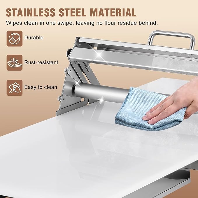 Folding Dough Sheeter | Manual Dough Rolling Machine | Stainless Steel | Adjustable Thickness with 0-27mm Settings | for Bread, Pastry, Croissants