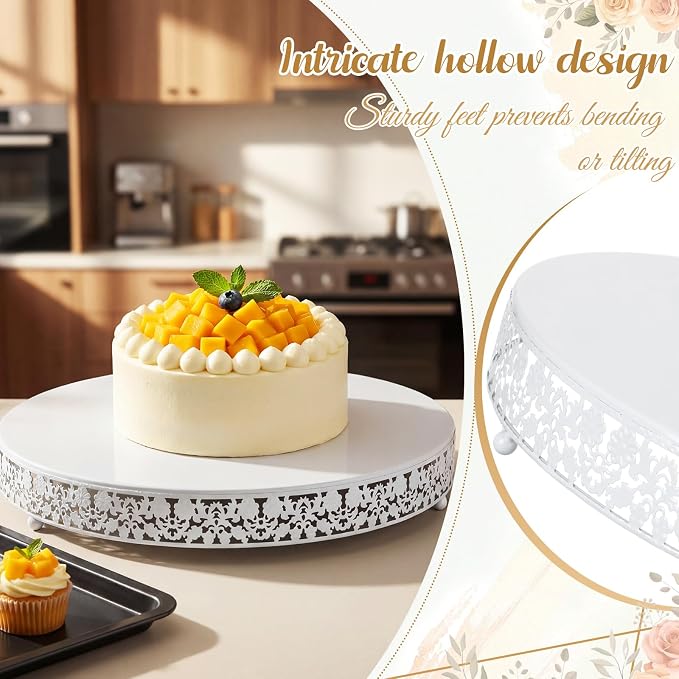 Wenqik 18 Inch White Cake Stand Set Metal Round Cupcake Dessert Stand with Cake Cutting, Flower Spatula Wedding Cupcake Pastry Display Candy Holder Display for Wedding Party Birthday Baby Shower