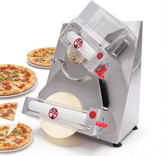 Bepritm Pizza Dough Roller Sheeter, 370W Automatic Commercial Dough Roller Sheeter with Dual Roller, 3-15"Electric Stainless Steel Pizza Press Dough Machine, Adjustable Thickness (4-12in Pizza Size)