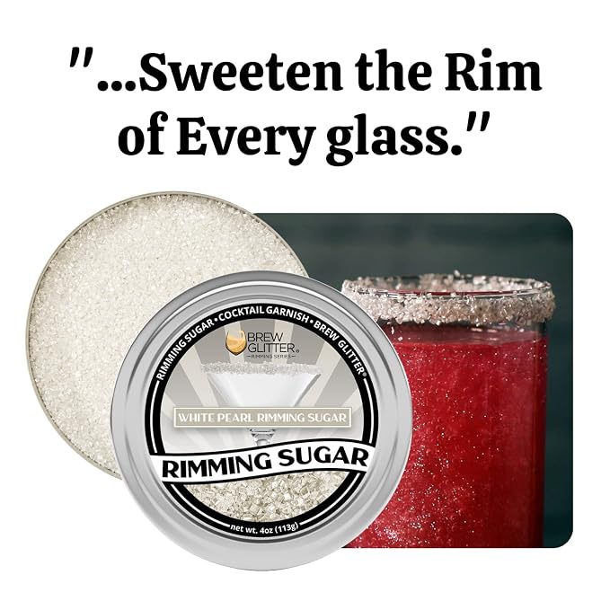 Brew Glitter - White Pearl Rimming Sugar (1LB, 1x Resealable Bag) Cocktail Garnish for Mixed Drinks & Refreshments
