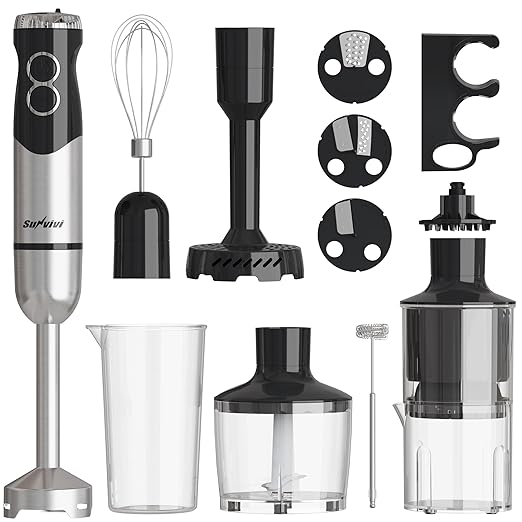 1000W Professional Hand Blender, 12-Speed Heavy Duty Immersion Blender with 10 Attachments, 20OZ Food Chopper, Stainless Steel Whisk, Milk Frother for Home Kitchen Use