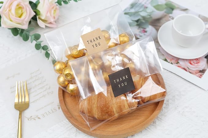 Cellophane Treat Bags Cookie Bags for Packaging Clear Gift Bag with Stickers for Cookies, Candy, Chocolates, Graduation Gift Bags(Clear, 9x6 INCH)