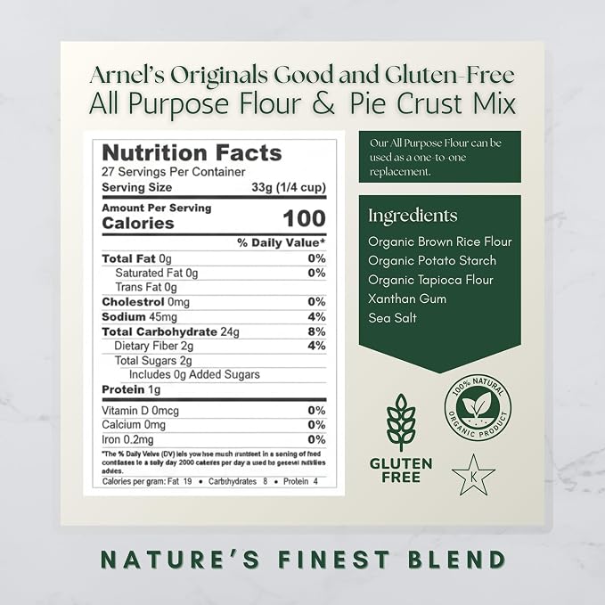 All Purpose Flour & Pie Crust Mix, Certified Gluten free, Organic, non-GMO Verified, Certified Kosher, Gluten Free Baking, 1:1 Substitute for Traditional Flour, 2 Pounds