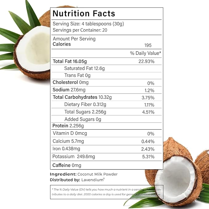 Lavendium, 10oz Coconut Milk Powder, 100% Natural, Unsweetened, Perfect for Cake, Coffee, Tea, Creamer Alternative, No Additives, No Gluten, Vegetarian.