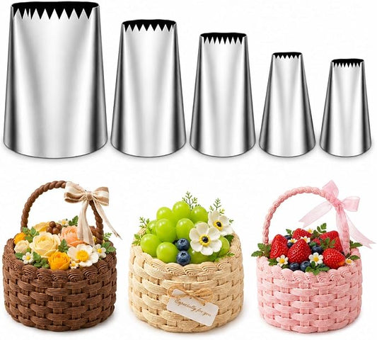 5 Pcs Basketweave Piping Tips Set, Stainless Steel Icing Nozzles for Cake Decorating, Includes 3D, 1D, 895, 48, 47-Dishwasher Safe