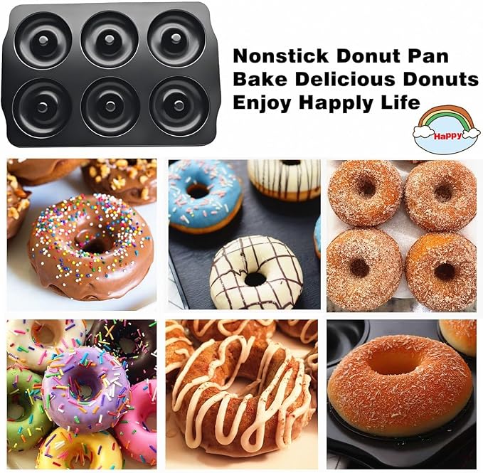 2 Pack 6-Cavity Nonstick Donut Pan Baking Ring Doughnut Pans for Bread Muffin Baking Pastries Cookies Bagel 8.8 x13.8 Inch