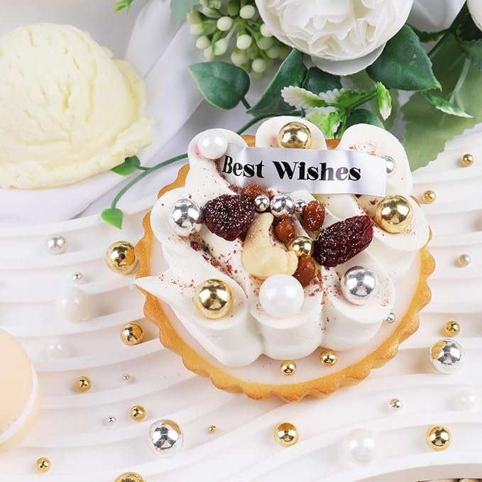 Gold Pearl Sprinkles for Cake Decorating, 4 Sizes Sugar 130g/4.6oz, Cupcake, Ice Cream, Donuts, Macaron Toppings Supplies (2mm, 4mm, 7mm, 1cm)