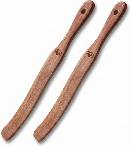 2 Pack Long Teak Wooden Spurtle Set – Sourdough Starter, Jar Bottom Scraper & Long Handle Dough Whisk, Moisture-Resistant Kitchen Tools for Baking and Non-Stick Safe Cookware