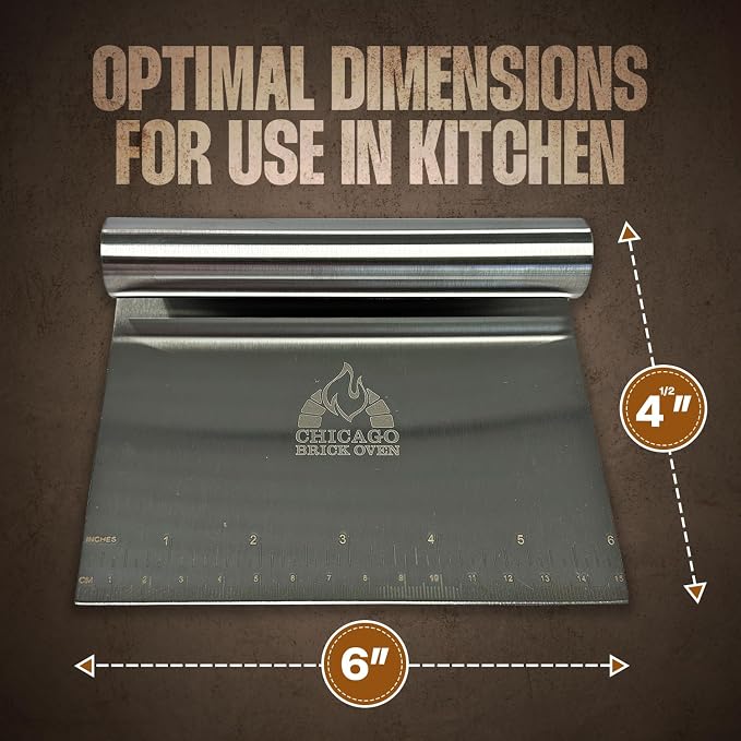 Stainless Steel Bench Scraper for Kitchen – Dough Cutter & Pastry Scraper with Measuring Scale – Multipurpose Tool for Pizza, Bread, Baking – Rust-Resistant, Ergonomic Handle