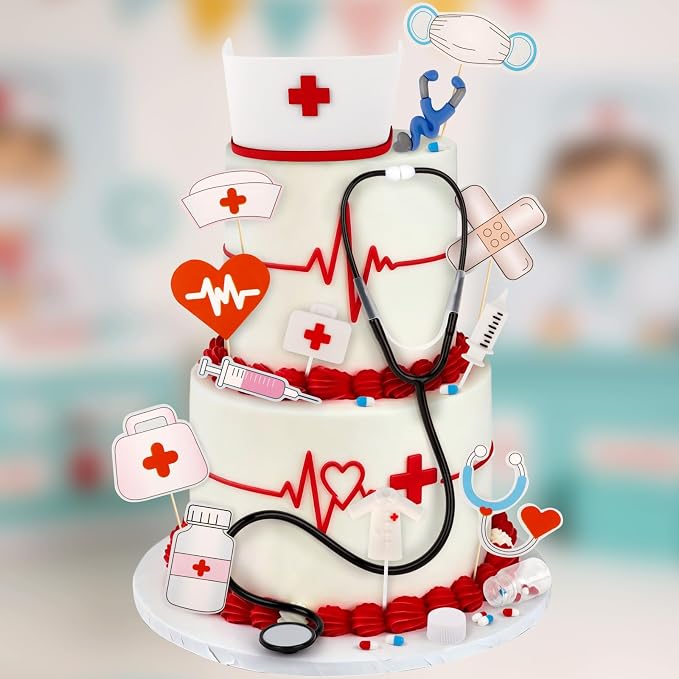 27PCS Nurse Cake Topper Nursing Graduation Decorations Nurse Party Decorations Graduation Cake Topper for Rn Theme Party Doctor Nursing Graduations Party Supplies Decor