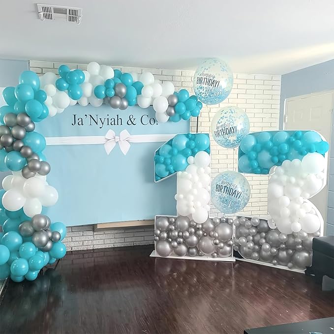 PartyWoo Teal Balloons 100pcs Different Sizes Pack of 18 12 10 5 Inch Turquoise Dark Teal Balloon Arch Kit for Baby Shower Gender Reveal Graduation Mermaid Birthday Pool Party Decorations Blue-Y69