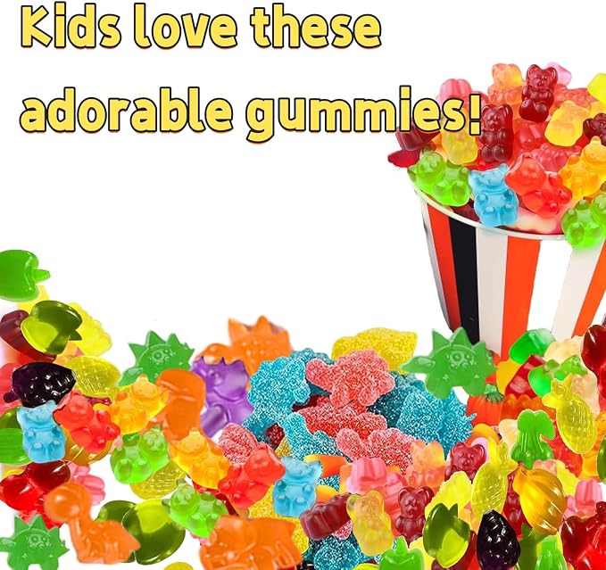 Mini Silicone Gummy Bear Molds (0.7 Inch Bite-Sized) - Non-Stick Chocolate & Candy Mold for Kids, Includes Dinosaur, Bear, Hearts & Donut Shapes (201 Cavities) - 4 Pieces + 3 Droppers By ENBRWAS