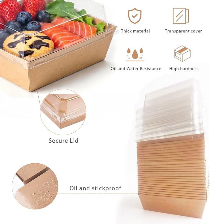25-Pack Charcuterie Boxes with Clear Lids – Disposable Paper Mini Food Containers (5-Inch), Suitable for Desserts, Sandwiches, Cookies, Sushi, Cake Slices, and Fresh Fruit