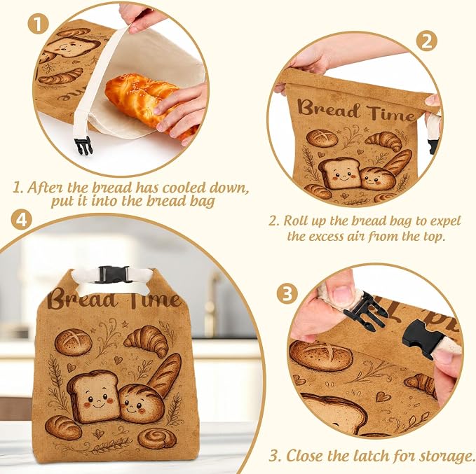 2 Pack Retro Beeswax Bread Bags for Homemade Bread, Natural Beeswax Storage Bag, Reusable Linen, Food Storage Cloth Bag with Buckle, Keep Loaves Fresh Longer, Home Portable Supplies 13 * 17IN
