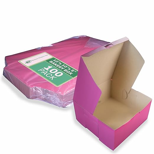 Southern Champion Tray 0878 Pink Paperboard Non-Window Lock-Corner Bakery Box 10" Length x 10" Width x 5" Height(Case of 100)