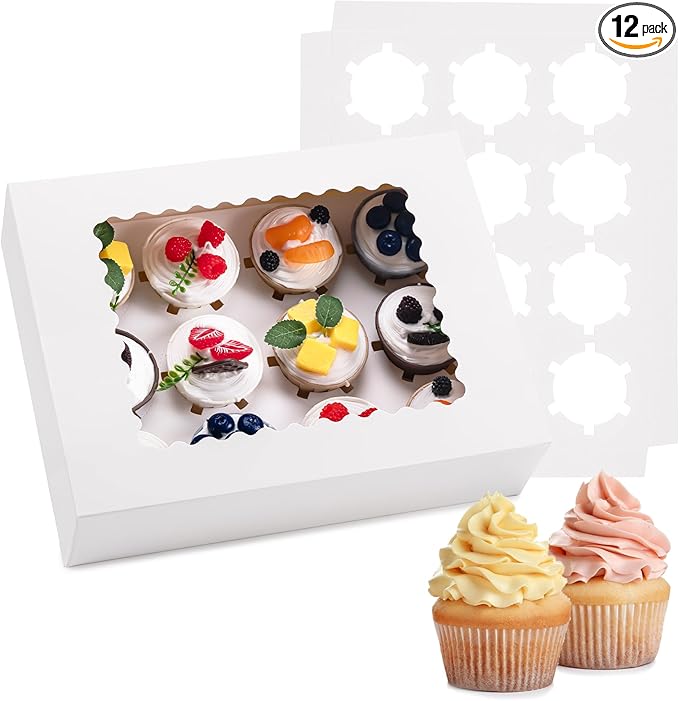 Hoewina 12PCS Cupcake Boxes - Hold 12 Count Cupcake Containers with Window, Food Grade Cupcake Holder Easy Transport and Presentation - Ideal for Cupcakes, Desserts, and More