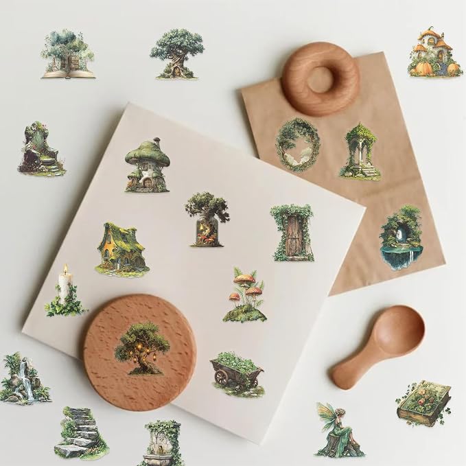 50PCS Forest Stickers PET Transparent Trees Stickers Green Nature Decals Waterproof Decorative Decals for Scrapbook DIY Crafts Album Bullet Journal Planner Water Bottles Phone Cases Laptop
