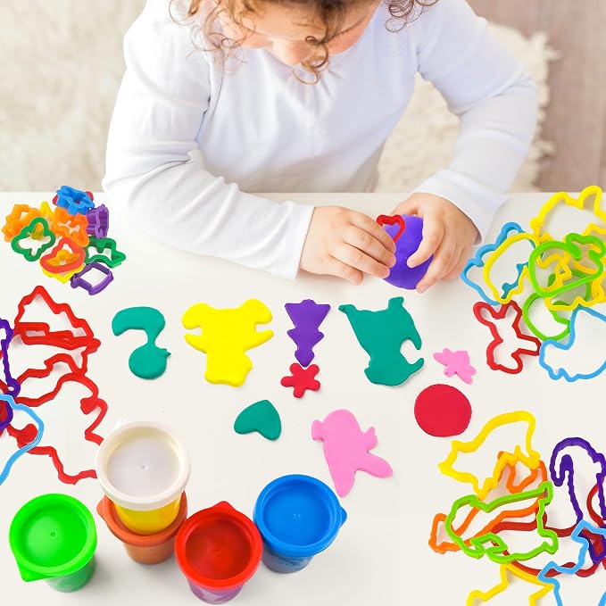 Dough Play Tools Set for Kids, 32 PCS Dough Accessories with Animal Molds and Shaped Cutters, Plastic Cutters Toys for Toddlers, Mixed Colors and Random Colors