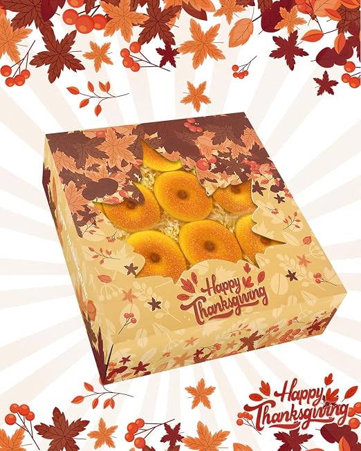 qiqee Thanksgiving Auto-pop Up 10x10x2.5 Inch Pie Boxes with Window Pumkin Leaves 12Packs Cookie Donut Bakery Box