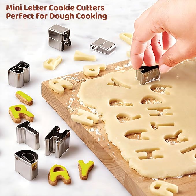 ofone Small Alphabet Cookie Cutters(A - Z), 26 Pcs Stainless Steel Fondant Letter Cutters Set, Mini Metal Biscuit Cutter Shapes for Baking Cakes Pastry Polymer Clay Fruits