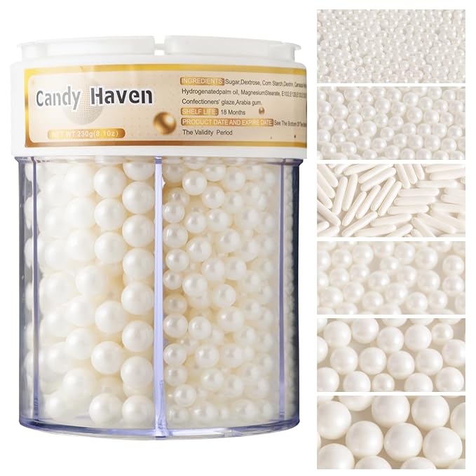 White Edible Pearls for Cake Decorating, 10.8oz - Elegant Pearl Sprinkles for Wedding Cakes, Cupcakes, Cookies & Dessert Toppings