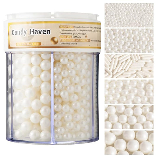 White Edible Pearls for Cake Decorating, 10.8oz - Elegant Pearl Sprinkles for Wedding Cakes, Cupcakes, Cookies & Dessert Toppings