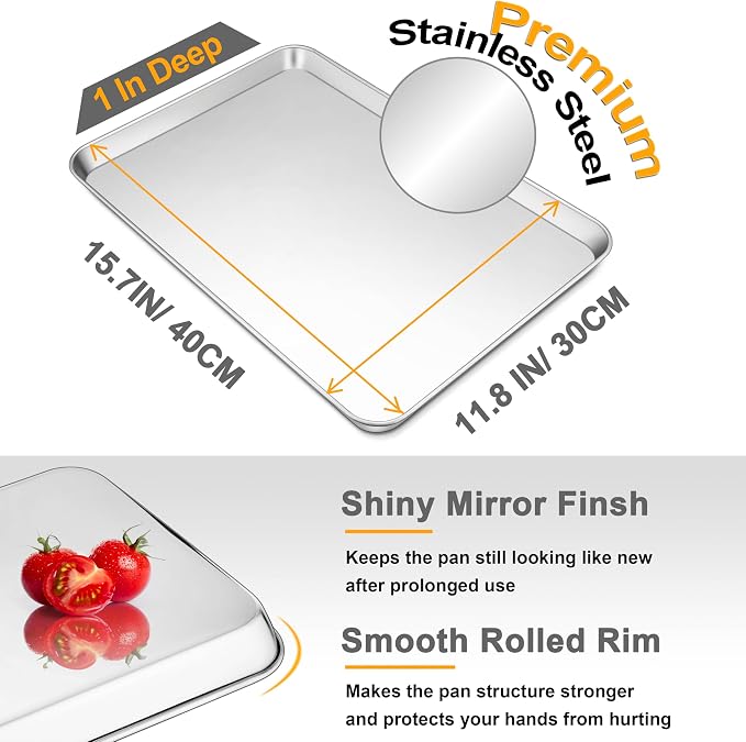 16 Inch Baking Sheet Pan, Joyfair Stainless Steel Cookie Sheet Toaster Oven Tray, Professional Bakeware for Cookie/Bacon/Bread, Rolled Rim & Mirror Finish, Rust Resistant & Dishwasher Safe