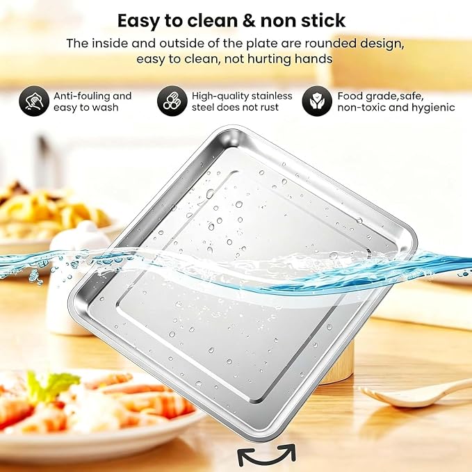 Baking Sheet Pan Set of 2, 12.4"x11" Stainless Steel Air Fryer Pan Replacement Tray for Cuisinart TOA-060 and TOA-065 TOA-70 Toaster Oven Accessories Parts for Cooking Bread and Broiling, NonStick