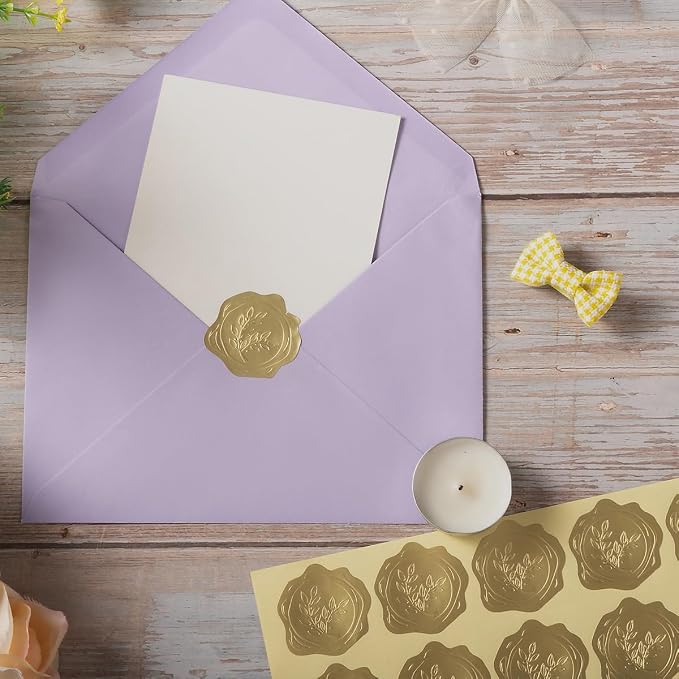 300 Pieces Embossed Gold Foil Stickers, Gold Olive Branch | For Envelopes, Wedding Invitations, Christmas Greeting Cards