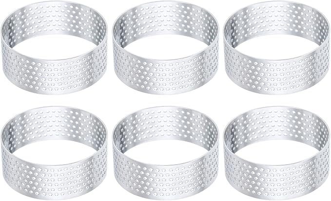 HARFINGTON 6Pcs Stainless Steel Tarts Rings 2.4" Perforated Metal Circle Baking Dessert Mousse Round Cake Ring Non Stick for Home Kitchen Food Cheese Making Tool