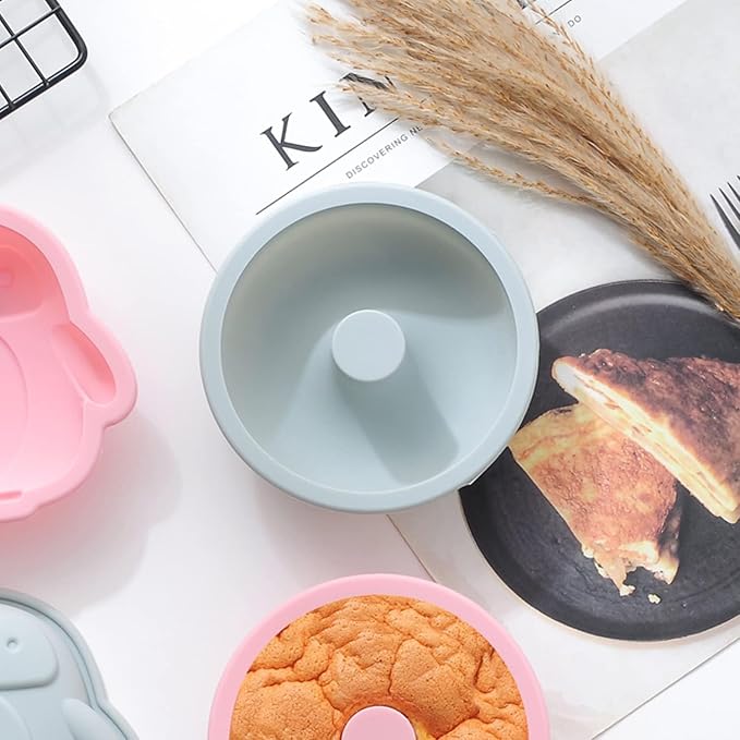 Small Size Silicone Donuts Pan Set, Non-stick Pastry Molds Cake Baking Molds for Bagel and Doughnut 4 Inches Cake Pans (Pack of 4, Blue)